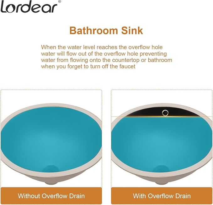 Lordear Undermount Black Bathroom Sink 18x15 Inch Bathroom Vanity Sinks Undermount Round Black Porcelain Ceramic Bathroom Under Counter Lavatory Vanity Sink Basin with Overflow