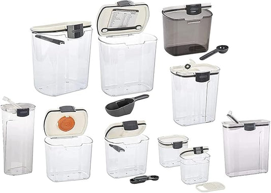 Progressive ProKeeper Baker's Airtight Kitchen Storage Canister Container Set for Flour, Sugar & More, Keeps Ingredients Fresh, with Accessories (Multicolor, 10- Piece)
