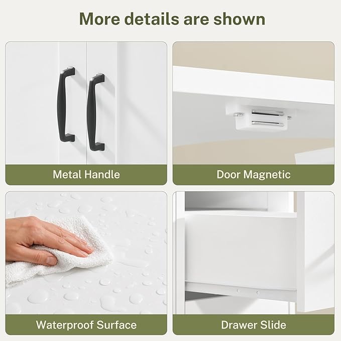 TEENFON Pedestal Sink Storage Cabinet with 2 Doors & 3 Drawers, Bathroom Sink Cabinet, Under Sink Storage with U-Shape Cut-Out, White