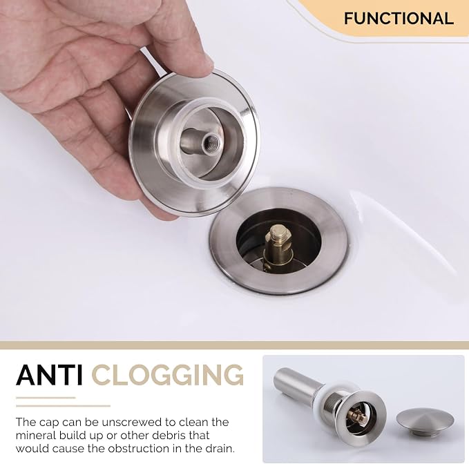 Angle Simple Bathroom Sink Drain, Brass Pop Up Drain Stopper for Vanity Sink with Overflow, Brushed Nickel