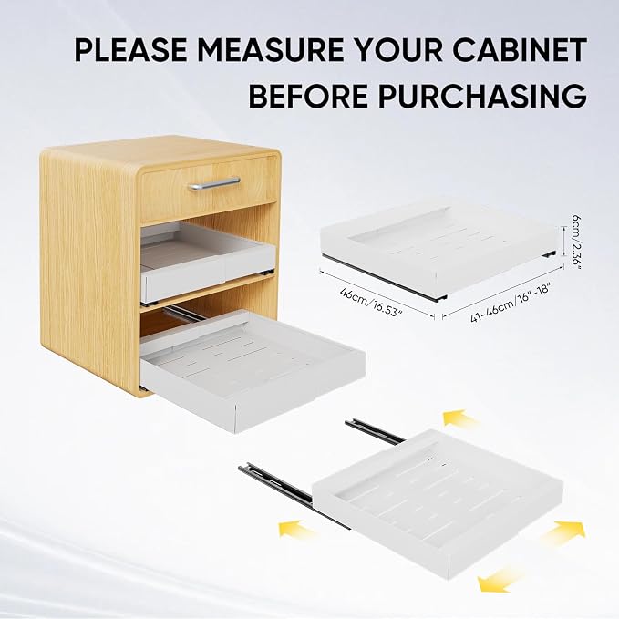 Pull Out Drawer for Cabinet, Adjustable Width (11.8"-18.1") Slide Out Cabinet Organizer with Adhesive Nano Film Slide Out Shelves Storage for Kitchen Cabinet, Pots, Pantry, 1 Pack