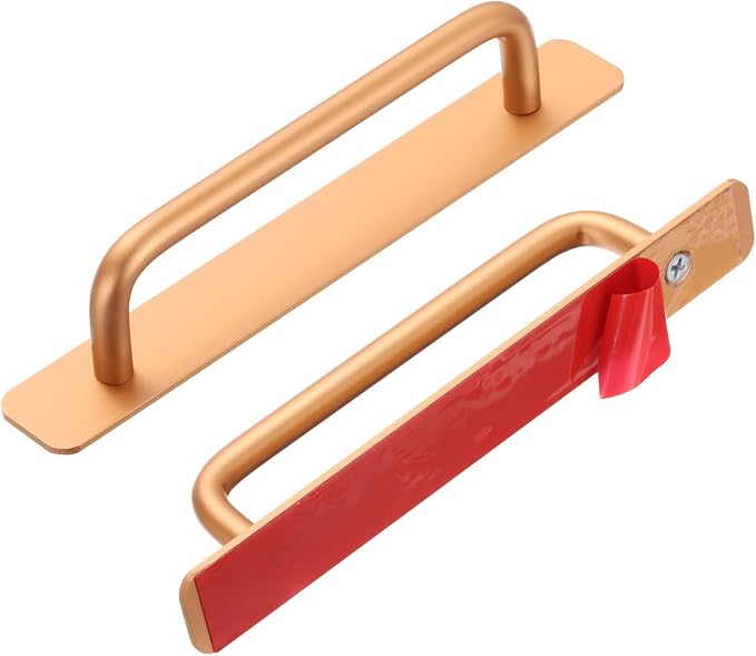 uxcell 2pcs Adhesive Cabinet Handle 7" No Drilling Closet Door Stick on Handle Drawer Pulls Aluminum Alloy for Kitchen Cupboard Window Sliding Closet Door, Gold Tone
