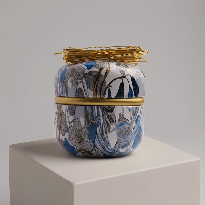 Magnetic Bobby Pin Holder, 2-in-1 Design Bobby Pins Collector and Storage, Hair Accessories Organizer, Magnetic Paper Clip Holder, Blue Flower