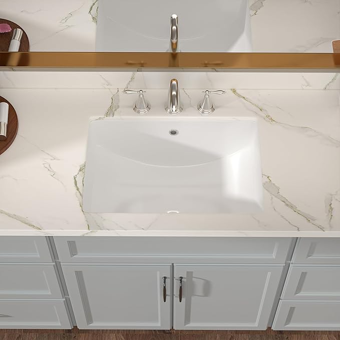 Lordear Rectangular Undermount Bathroom Sink 21x14 inch White Rectangle Bathroom Sinks Undermount White Porcelain Ceramic Lavatory Bathroom Vanity Sink with Overflow