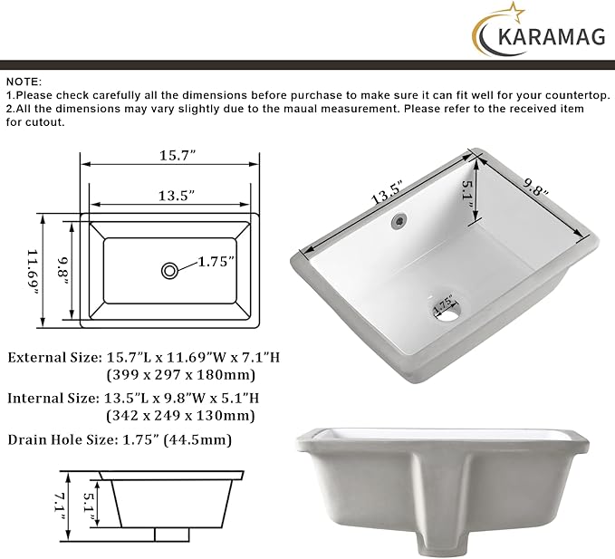 16 Inch Undermount Bathroom Sink Small Rectangle Undermount Sink White Ceramic Under Counter Bathroom Sinks with Overflow (15.70"x11.69")