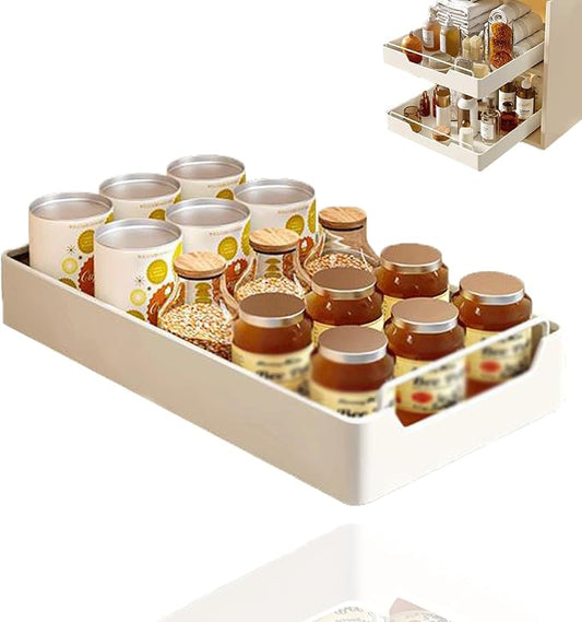 Pull Out Kitchen Cabinet niser Slide Out Drawers for Cupboards No Drill Extendable Storage Solution Easy Stick On Design 40cm Wide Pull Out Drawer System，Width 20cm