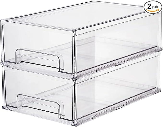 ShelfShaper Clear Plastic Storage Drawer Organizer Bins, Perfect for Kitchen Organization or Pantry Organization and Storage, Fridge Drawer Organizer Bins, Pantry Storage and Organization Bins