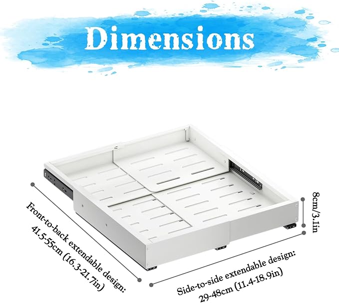 1/2 Pack Pull Out Cabinet Organiser, Extendable Slide Out Drawers, No Drilling and Nailing, for Kitchen Cupboard, Living Room, Home(Size:1 Pack,Color:White)