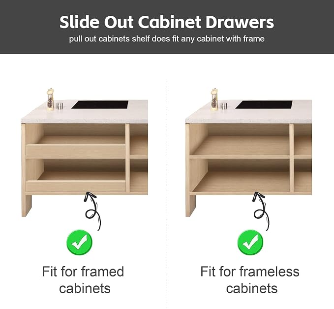 2Pack Expandable Pull Out Cabinet Organizer 21" Deep - Sliding Drawer Organizer Roll Out Shelves Adhesive - Adjustable Width 15.2"-26.2" W (Grey)
