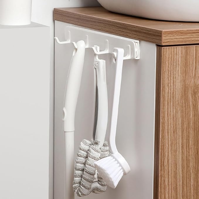 Mobestech 3Pcs Retractable Sliding Hooks with Rail Adjustable Kitchen and Bathroom Coat Rack Full Extension Storage Organizer for Closet and Laundry Room