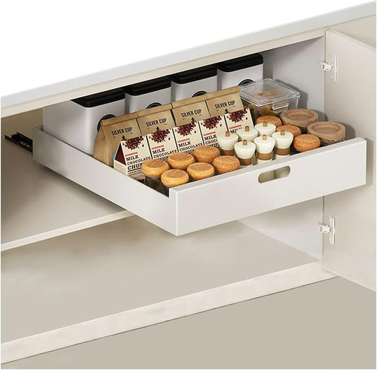 Pull Out Drawers for Cabinets 16.9"Deep, Slide Out Drawers for Kitchen Cabinets Adhesive Pull Out Cabinet Organizer, Cabinet Pull Out Shelves for Kitchen Bathroom and Pantry(White,15.7"W)