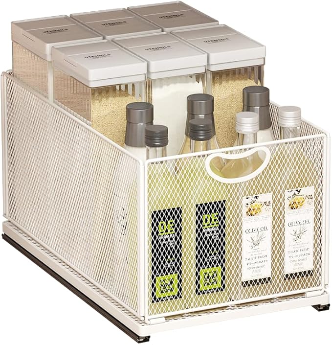 Pull Out Drawers for Cabinets Stackable or Single, Pull Out Cabinet Organizer, Adhesive Kitchen Cabinet Drawers Slide Out Pantry Shelves, Extra Rails
