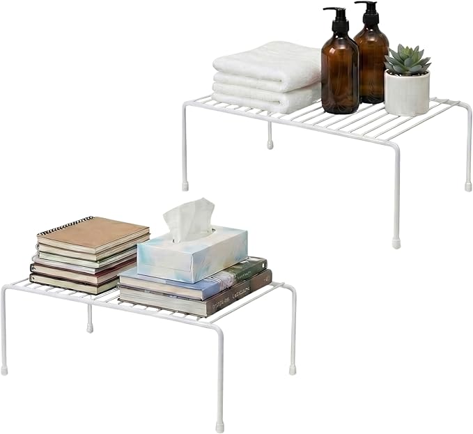 Evelots Wire Rack Cabinet Shelf Organizer -2 Pack Sturdy Metal Cabinet Riser Shelf - Double Space-Great for Kitchen, Freezer, Pantry -Rustproof