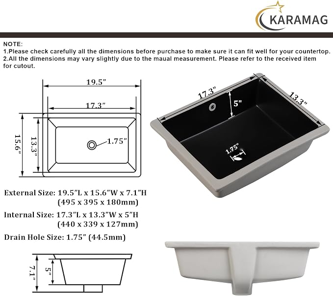 Undermount Bathroom Sink 19.5x15.6 Inch Rectangular Undermount Sink Ceramic Under Counter Vitreous China Sinks with Overflow,Matte Black