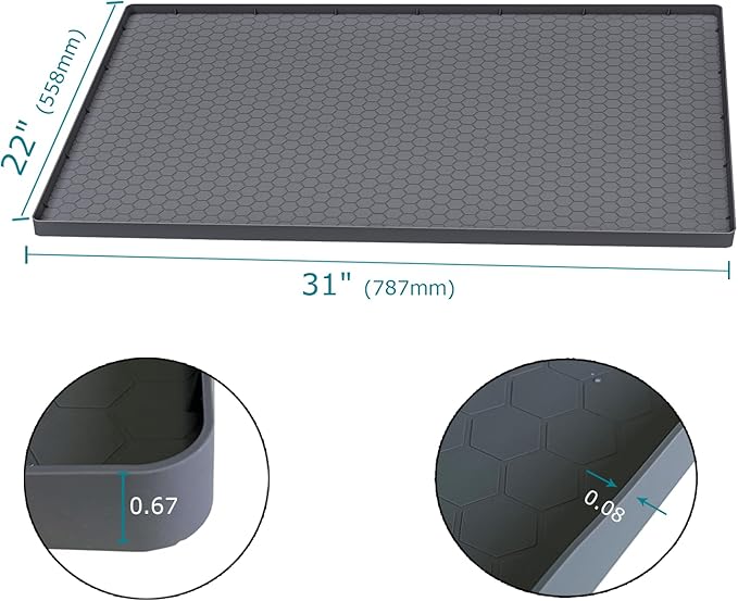 Under Sink Mat 31 x 22 for Kitchen Waterproof, Silicone Under Sink Liner for Kitchen Bathroom Cabinet Organizers and Storage, Easy to Clean Cabinet Mat, Grey