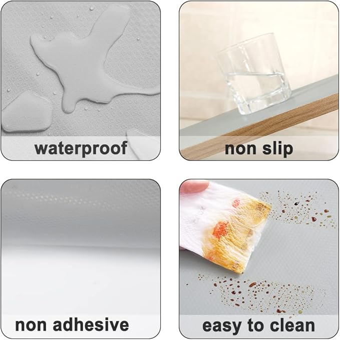 Waterproof Shelf Liner No Slip Drawer Liner for Bathroom, Non Adhesive Kitchen Cabinet Mats EVA Plastic Drawer Mats Roll for Closet, Shelves, Cupboard, Countertop, Fridge Liner - Light Grey 17.7"×197"