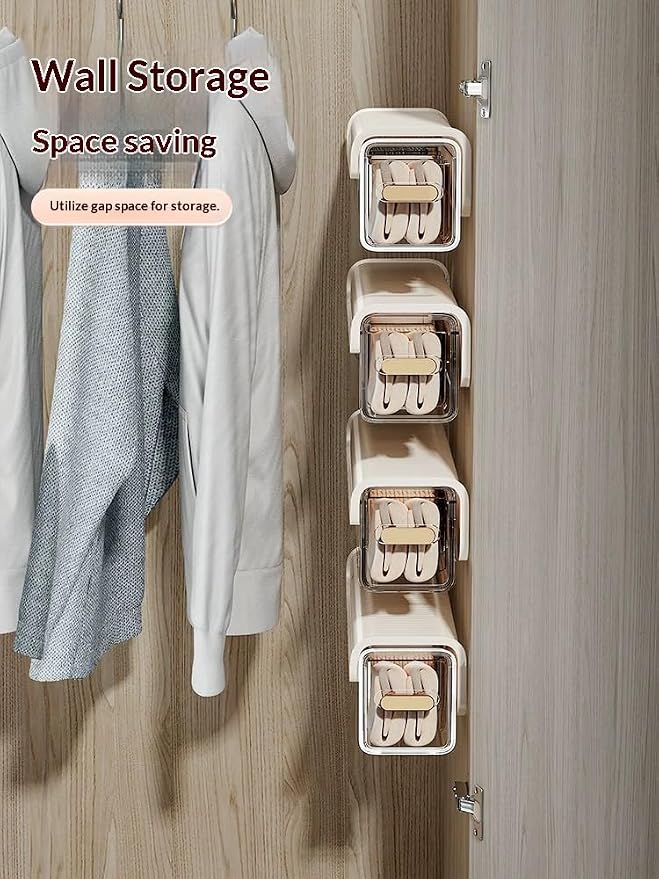 2 PCS No-Drill Wall Mount Underwear Organizer - Clear Drawer with Removable Dividers for Closet, 6-Slot Hanging Storage for Socks, Bras, Panties, Smooth Gliding & Space Saving (White&Transparent)