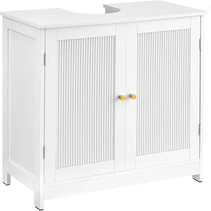 Bathroom Vanity Sink Cabinet, Under Sink Storage Cabinet with 2 Doors, Waterproof Pedestal Sink Cabinet for Bathroom, Laundry Room, Kitchen, White with Adjustable Shelf