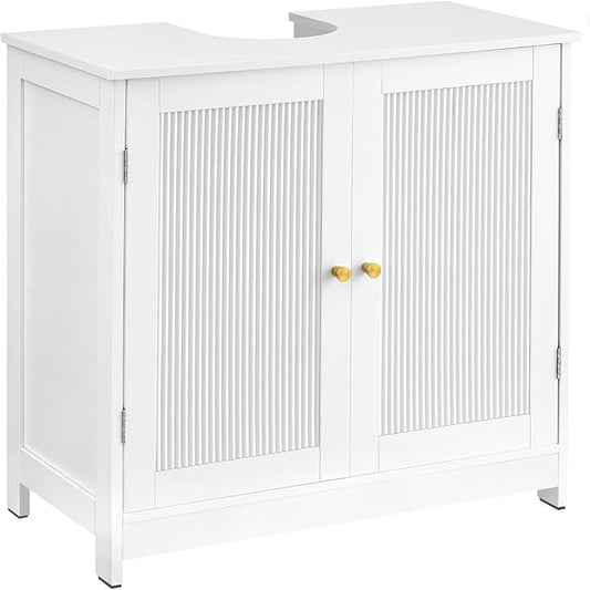 Bathroom Vanity Sink Cabinet, Under Sink Storage Cabinet with 2 Doors, Waterproof Pedestal Sink Cabinet for Bathroom, Laundry Room, Kitchen, White with Adjustable Shelf