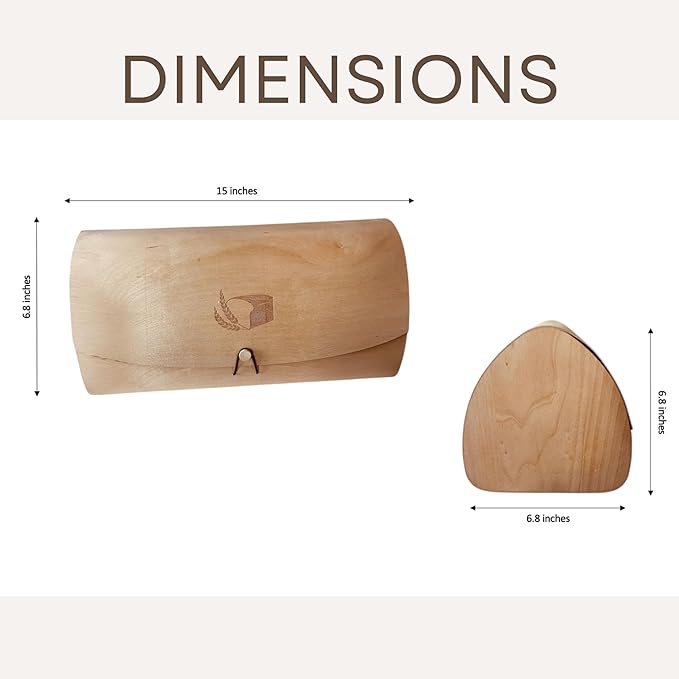 Large Birch Wood Bread Box 15″ | Natural Bread Storage Bin for Kitchen Countertop, Eco-Friendly Loaf Keeper | No Assembly Needed| Lightweight & Portable for Picnic, Camping & Travel