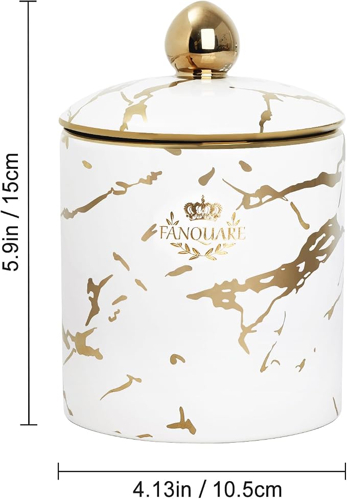 fanquare Small Vintage Porcelain Canister, Normal Size 30 Ounces Ceramic Jar, Nordic White and Gold Countertop Container for Sugar, Tea, Coffee Ground