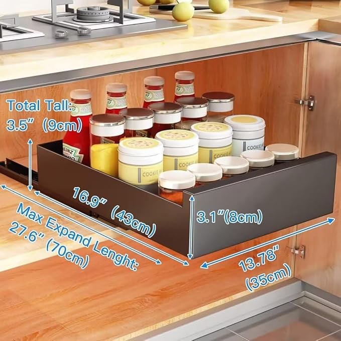 Pull Out Cabinet Slide Out Kitchen Storage Shelf No Drill Pullout Drawers Kitchen Cupboard Space Saving Pull Out Shelves for Home Living Room & Pantry，White 35cm