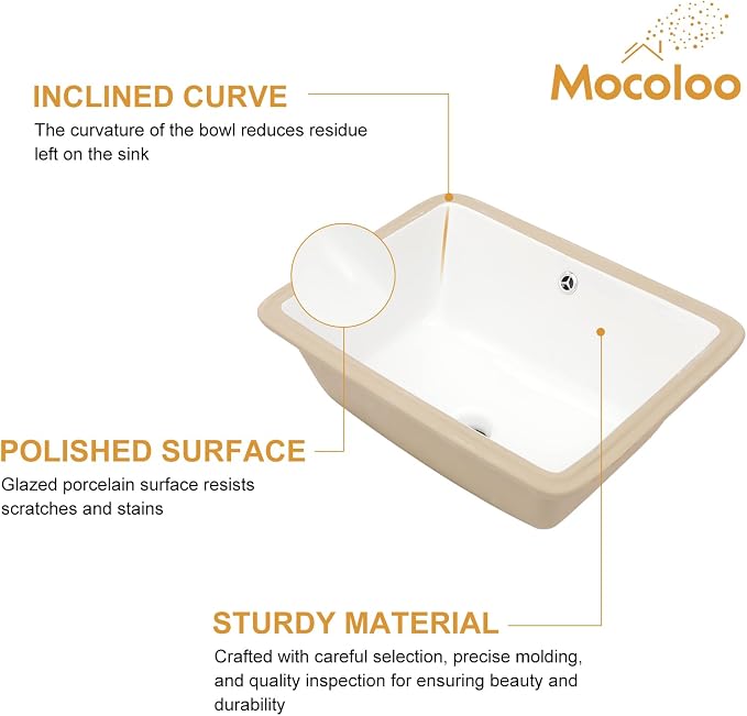 Mocoloo Undermount Bathroom Sink 20 x 15 Rectangle Porcelain White Ceramic Bathroom Sink 7 1/2 Inch Deep with Overflow Drain Lavatory Vanity Sink Under Mounted the Counter
