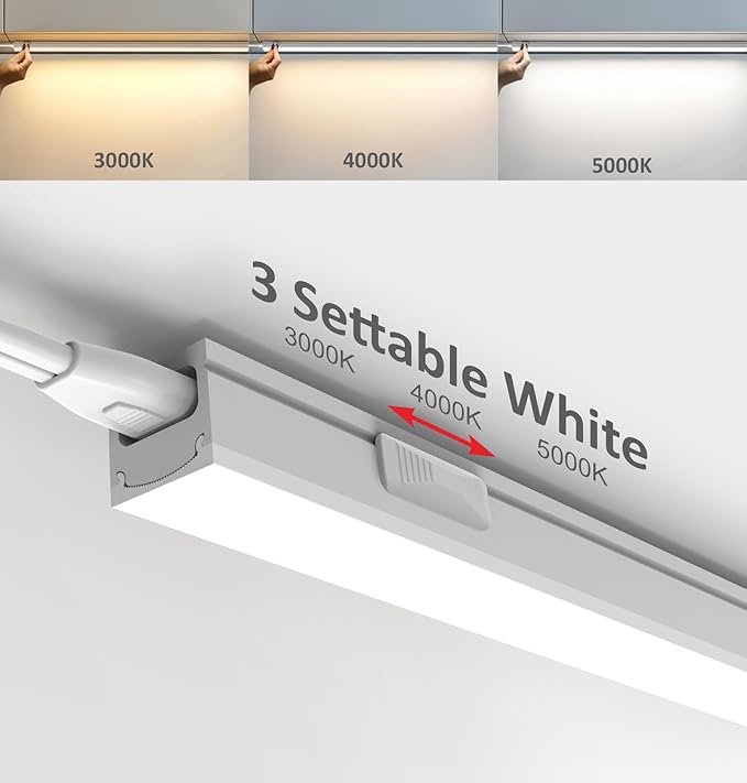 Leetdud Under Cabinet Lighting Plug in, 12 Inch 2 Pcs, Linkable AC120V 3CCT 3000K/4000K/5000K Ultra Slim, LED Under Cabinet Lights for Counter Light, Kitchen, Shelf, Sink, Workshop, Desk，White