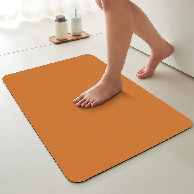 TYUU Bathroom Mat Quick Dry, Bathroom Rugs Non Slip Washable Thin Absorbent Bath Mat Fits Under Door Bathroom Floor Mat Perfect for Bath, Shower, or Sink 16"x24" Orange