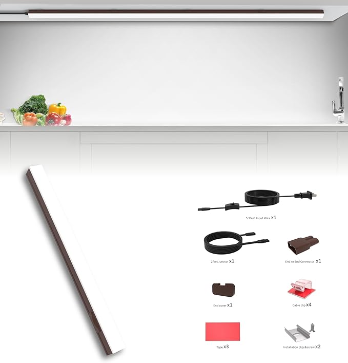 Leetdud Under Cabinet Lighting Plug in, 16 Inch 1 Pc, Linkable AC120V 3CCT 3000K/4000K/5000K Ultra Slim, LED Under Cabinet Lights for Counter Light, Kitchen, Shelf, Sink, Workshop, Desk, Bronze