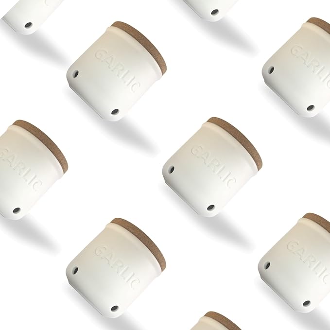Okavango Garlic Keeper - White Ceramic Container with cork lid - Garlic Storage - Garlic Holder Countertop - Garlic Jar -Saver - Bowl - Garlic Cellar (White, 16oz)