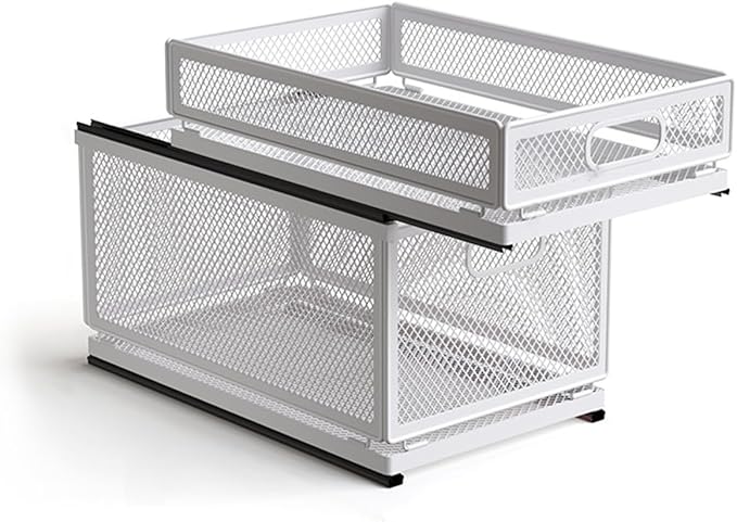 Pull Out Cabinet Organizer, Slide Out Drawers Fixed with Adhesive Nano Film, Pantry Shelves Sliding Drawer Storage Organization for Kitchen (Double Layer 15.7*9.4*12.28inch/40*24*31.2cm)