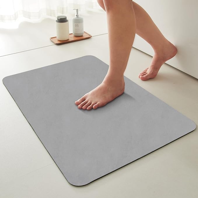 TYUU Bathroom Mat Quick Dry, Bathroom Rugs Non Slip Washable Thin Absorbent Bath Mat Fits Under Door Bathroom Floor Mat Perfect for Bath, Shower, or Sink 16"x24" Light Grey