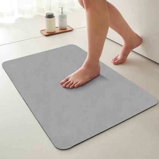 TYUU Bathroom Mat Quick Dry, Bathroom Rugs Non Slip Washable Thin Absorbent Bath Mat Fits Under Door Bathroom Floor Mat Perfect for Bath, Shower, or Sink 20"x30" Light Grey