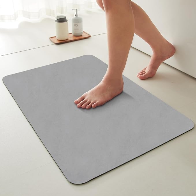 TYUU Bath Mat, Bathroom Rugs Non Slip Washable Thin Absorbent Quick Dry Bath Mat Fits Under Door Bathroom Floor Mat Perfect for Bath, Shower, or Sink 20"x48" Light Grey