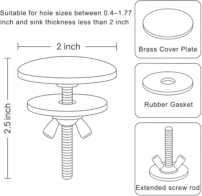 2 Pcs Solid Brass Kitchen Sink Hole Cover, 2 Inch Faucet Hole Cover, Brushed Nickel Finish Tap Hole Plate Stopper Cover, Countertop Hole Cover for Kitchen and Bathroom Sinks (Brushed Nickel)