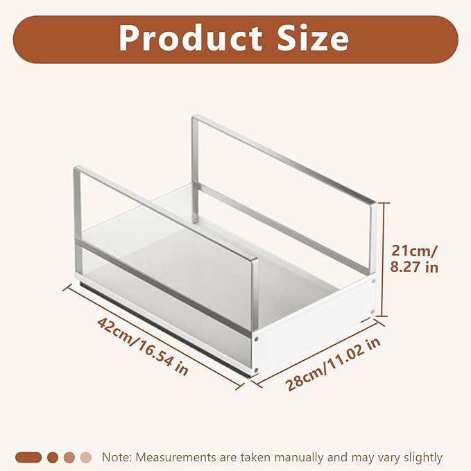 Pull Out Cabinet Organizer with Adhesive Nano Film, Heavy Duty Slide Out Pantry Shelves Drawer Storage, Metal Under Sink Organizers for Bathroom, Kitchen (White,11”W x 16.54”Dx 6.3”H)