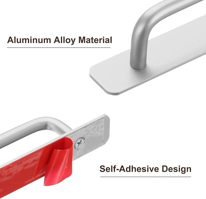 uxcell 2pcs Adhesive Cabinet Handle 8.3" No Drilling Closet Door Stick on Handle Drawer Pulls Aluminum Alloy for Kitchen Cupboard Window Sliding Closet Door, Silver Tone