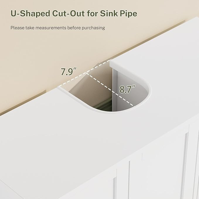TEENFON Pedestal Sink Storage Cabinet with 2 Doors & 3 Drawers, Bathroom Sink Cabinet, Under Sink Storage with U-Shape Cut-Out, White