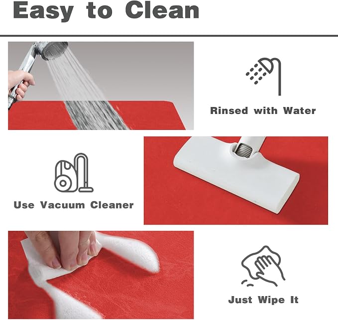 TYUU Christmas Bath Mat, Red Bathroom Rugs Non Slip Washable Thin Absorbent Bath Mat Fits Under Door Bathroom Floor Mat Perfect for Bath, Shower, or Sink 36"x48" Red