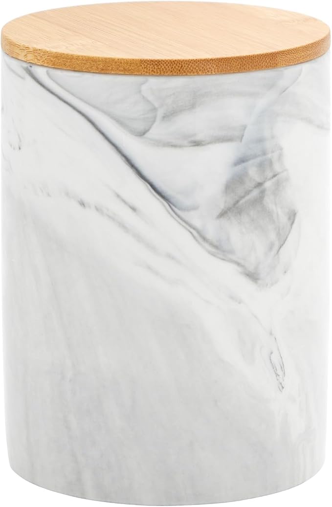 Farmlyn Creek Ceramic Jar Set - Airtight Wood Lids for Kitchen Countertop Jars - White Marble Ceramic Food Storage Containers with Lids - Coffee & Sugar Container Set - 5.9", 4.9", 3.9"