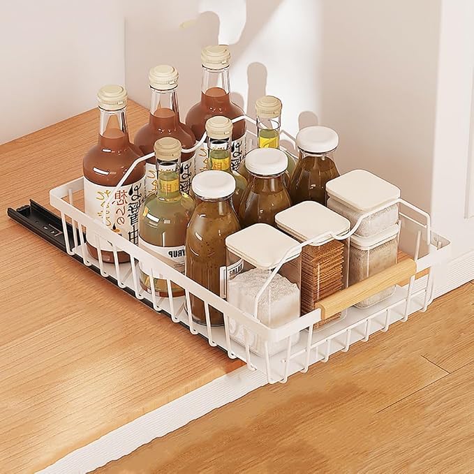 Pull Out Cabinet Organizer, Heavy Duty Slide Out Drawer, No Drill Pull Out Drawers, Multifunctional Pantry Shelves Under Sink Storage Kitchen Drawer for Bathroom Pantry