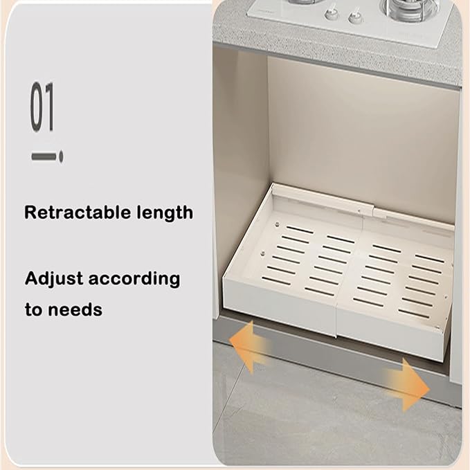 Expandable Drawer Orga PullOut Kitchen Storage Solution Adjustable No Drill Design for Cabinets ng Drawer System，32-48cm X 42cm X 7cm-1PCS，32-48cm X 42cm X 7cm-1PCS