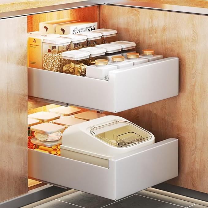 Pull Out Cabinet Telescopic Sliding Drawer Extendable Pullout Storage for Cupboard Drill Free Installation 25cm W x 43cm D x 9cm H Black Kitchen Solution，White 40cm