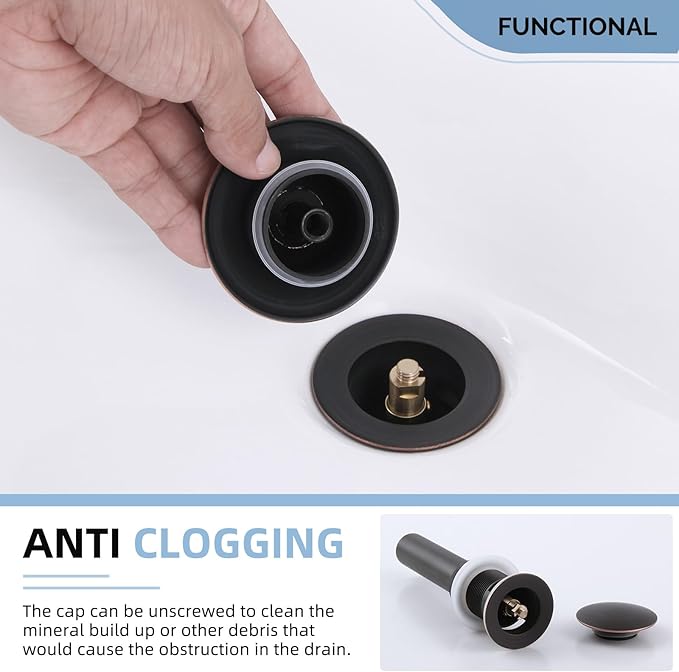 Angle Simple Bathroom Sink Drain with Overflow, Brass Pop Up Sink Stopper for Sink with 1.61 to 2 Inches Drain Hole, Oil-Rubbed Bronze