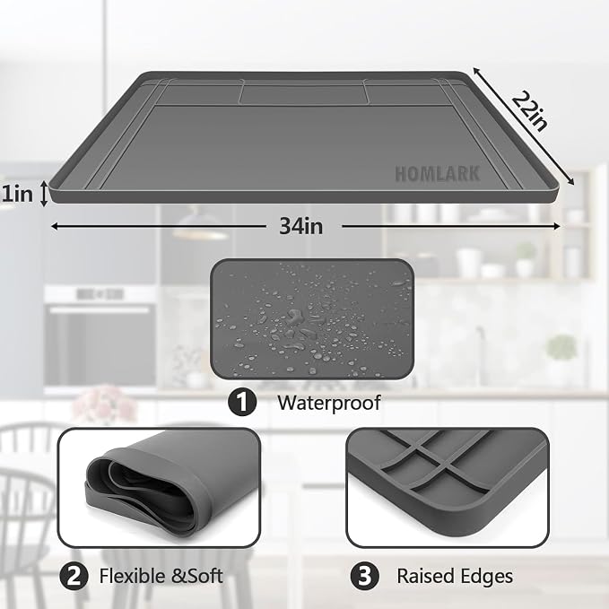 Under Sink Mat for Kitchen Waterproof, 34x22 Inches with Smaller Cut - Flexible Silicone Under Sink Liner, Kitchen Bathroom Cabinet Organizer for Drips Leaks (Grey, 34" L x 22" or Smaller)