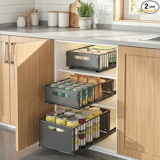 Heavy-Duty Pull-Out Under Sink Organizer, Roller Slide Cabinet Storage Shelf, No Drill Easy Assembly, Expandable Adjustable Rack for Kitchen, Bathroom Vanity & Pantry