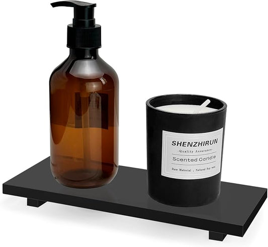 Pedestal Soap Dish Tray Acrylic Riser Stand for Kitchen Bathroom, Black