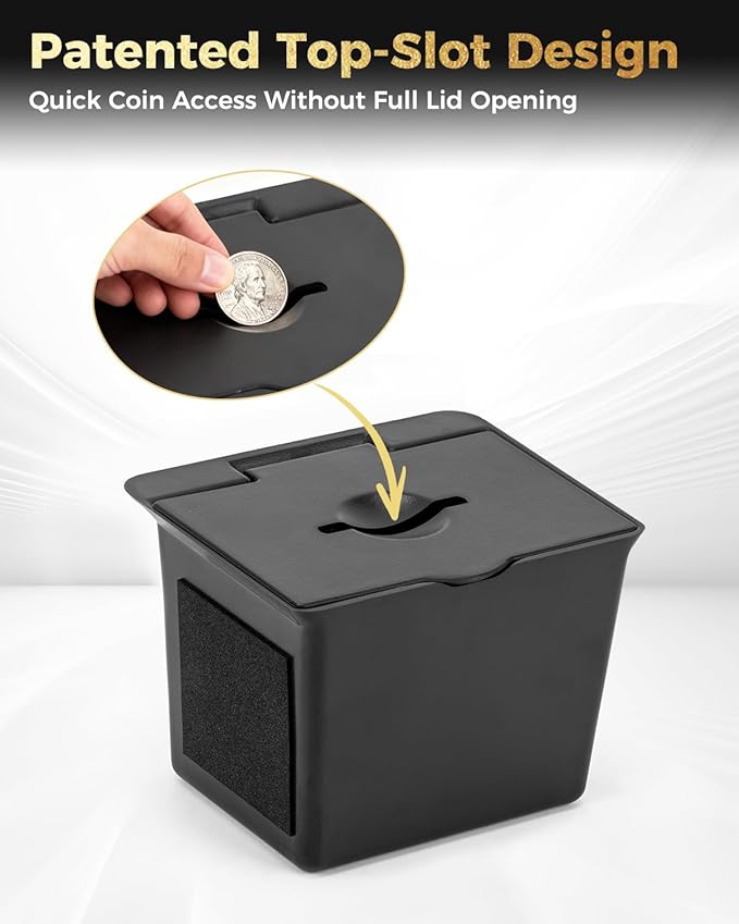 Coin Holder for 2016-2023 Toyota Tacoma, Black | Console Organizer Coin Tray with Top Slot, Drop Coins Without Opening Lid, Armrest Tray Divider, For Small Truck Essentials