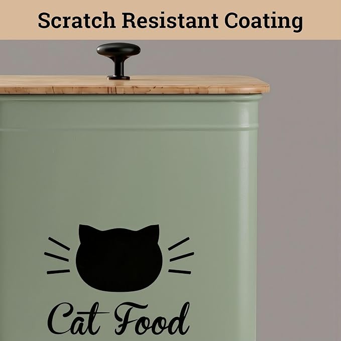 Cat Food Storage Container with Scoop - 5-7lb (25 Cup) Capacity Metal Cat Kibble Canister with Airtight Bamboo Lid and Metal Scoop - Airtight Pet Food Storage Containers 5 lb - 7 lb Kibble Container
